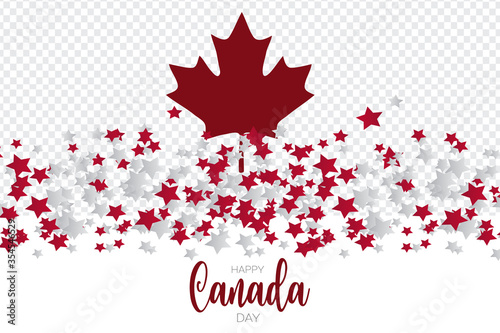 Canada day background. 1 of July national holiday overlay design with transparent space. Red and white stars. Simple vector illustration.