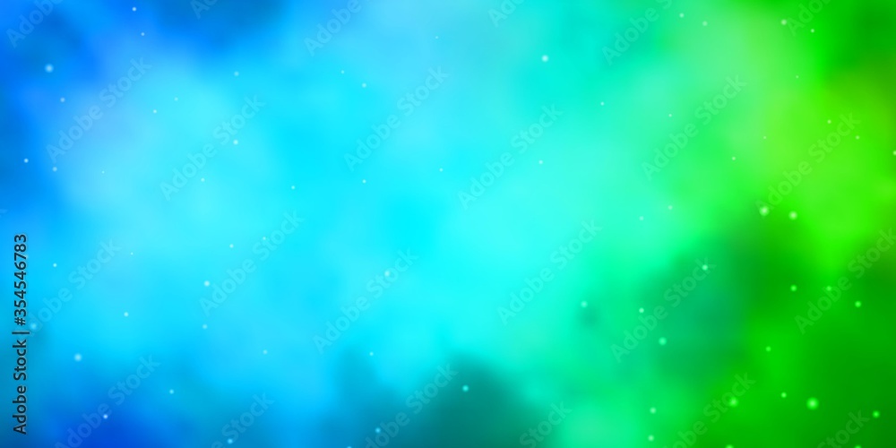 Light Blue, Green vector background with small and big stars. Shining colorful illustration with small and big stars. Pattern for new year ad, booklets.