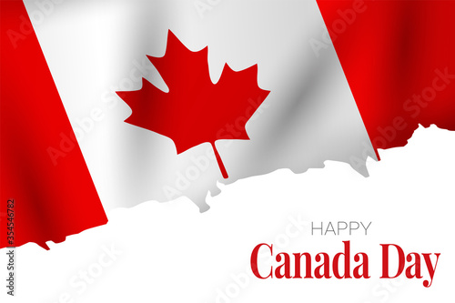 Canada day background. July 1st national holiday. Banner or advertising poster. Waving Canadian flag with maple leaf. Vector illustration.