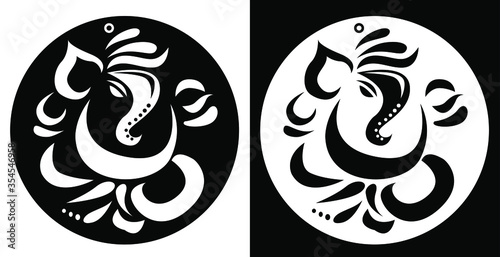 Lord Ganesh stencil sketch - vector line art with black and white background