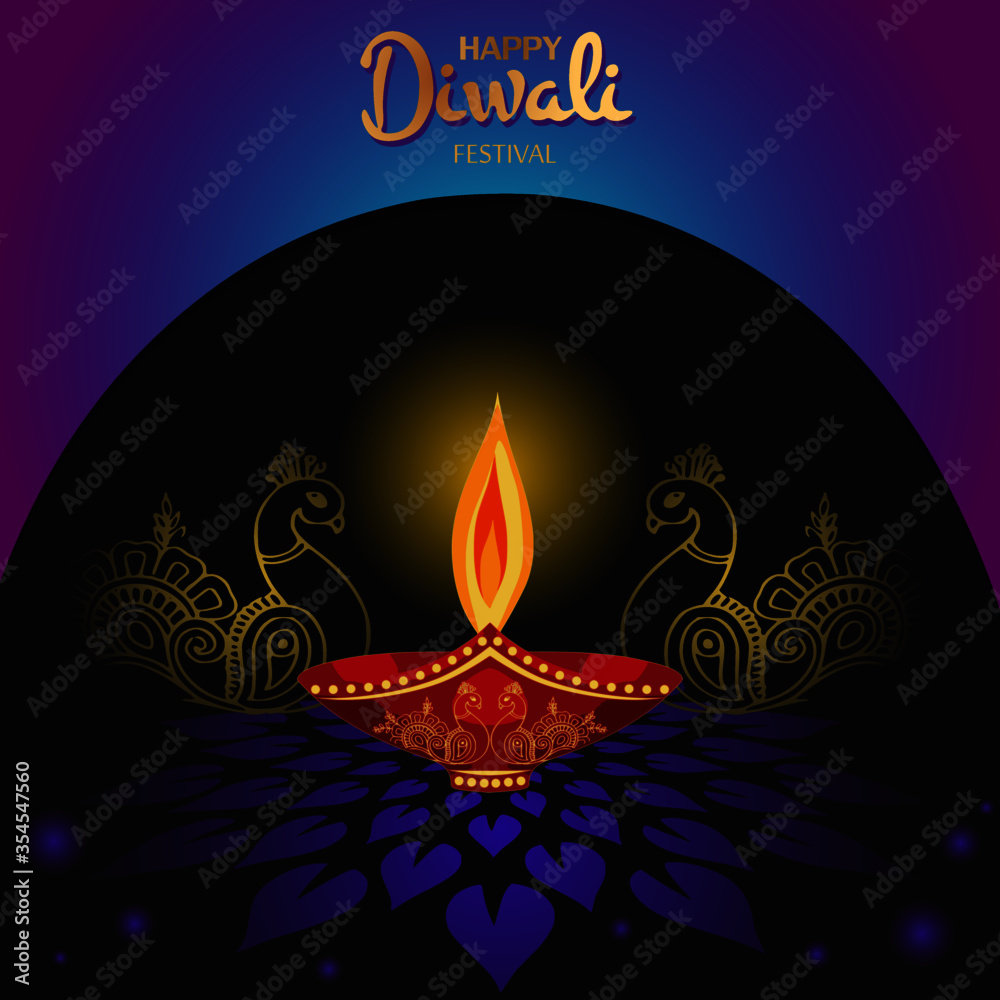 Happy Diwali greeting card purple,gold,black color concept with ...