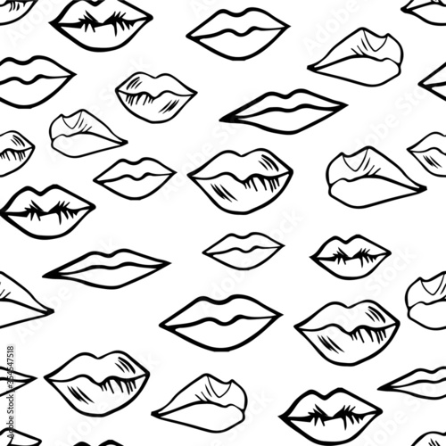 Vector seamless pattern with hand-drawn lips. Texture for ceramic tile, wallpapers, wrapping gifts, textile print. Vector illustration.