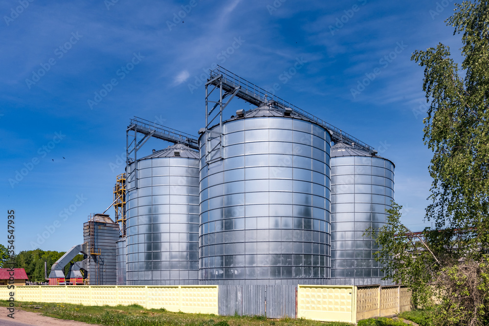 agro-processing and manufacturing plant for processing and silver silos for drying cleaning and storage of agricultural products, flour, cereals and grain. Granary elevator.