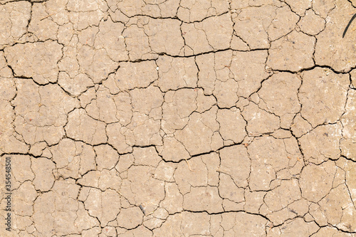 Top down view on dry soil with cracks. Symbol for climate change, global warming, drought.