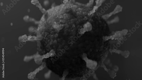 Microscopic close-up view of Coronavirus COVID-19 flu cell on abstract background