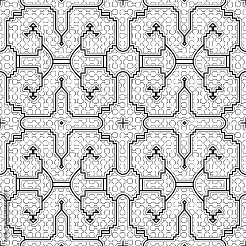 Aztec cacao seamless pattern design. Line art style. Vector illustration.