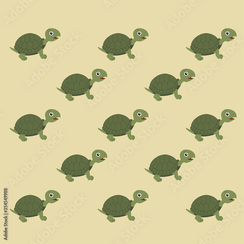 Cute animal character. Smiling turtle illustration isolated on pastel background. Set of animal. Clipart. Soft green yellow blue orange background.