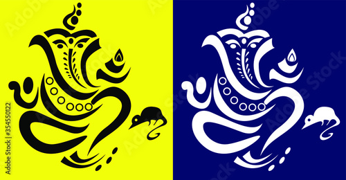 Rangoli design concept of Lord Ganesha is in yellow and phantom blue background