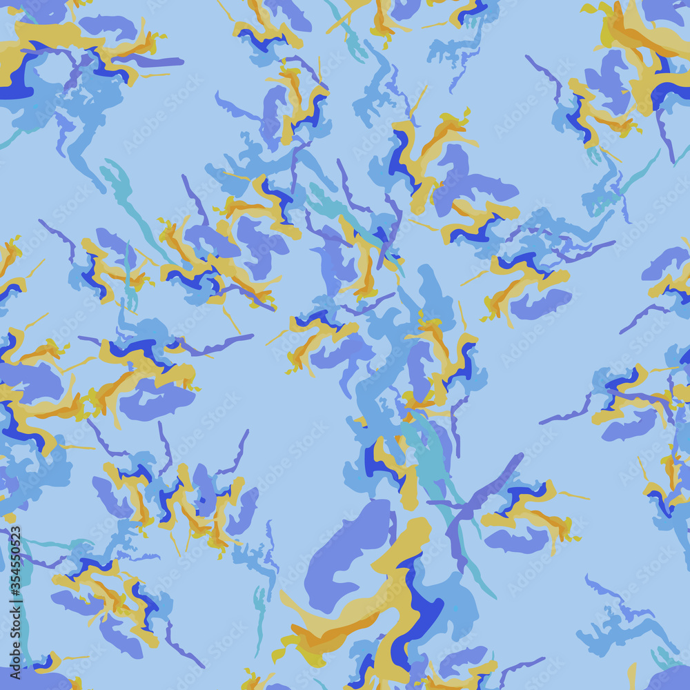 Winter UFO camouflage of various shades of blue and orange colors Winter UFO camouflage of various shades of blue and orange colors