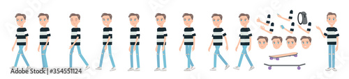 Gait animation of a young guy in jeans. Animated teenager, sequences for motion design.