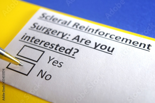One person is answering question about scleral reinforcement surgery.