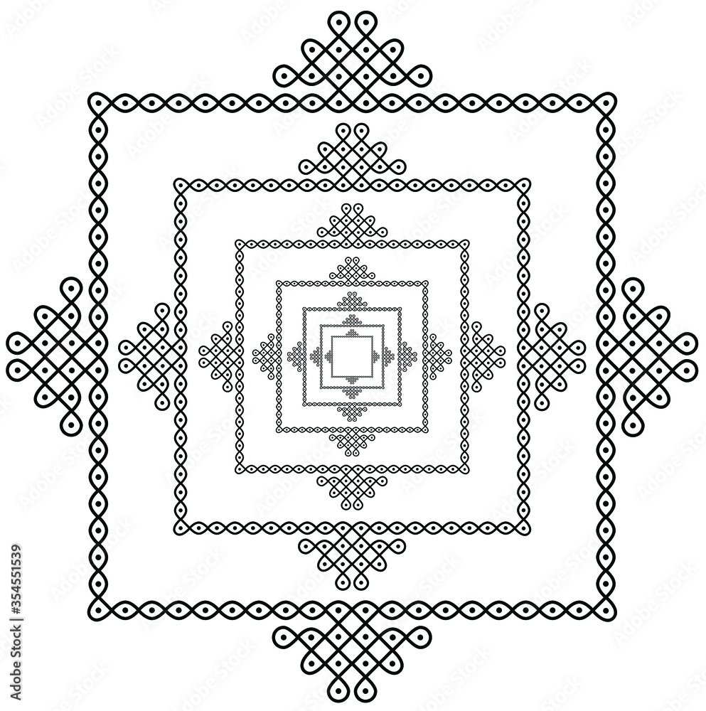 Border design concept of Indian Traditional Rangoli with dots and curved  lines is in white background Stock Vector | Adobe Stock
