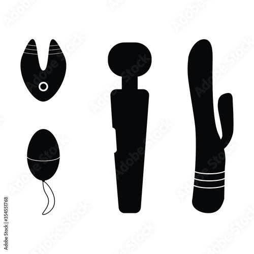 Adult Sex Toys Set. Various vibrators sex toys. Black and white EPS Vector