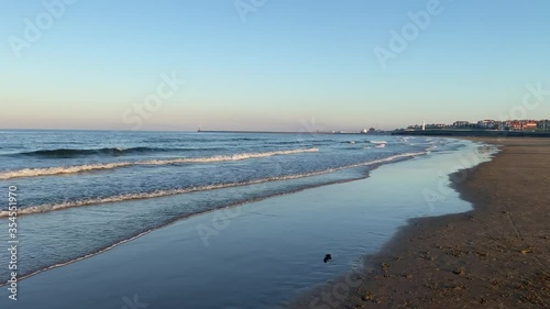 4k video of the tide coming in on Seaburn Beach in Sunderland from the North Sea on a warm summer evening.