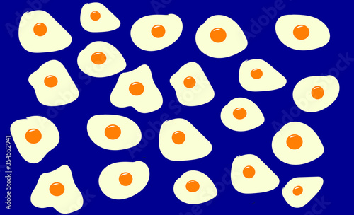 Vector image of egg poaches arranged repeatedly in blue background.