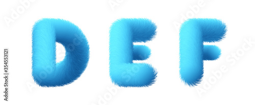 Set of High Quality 3D Shaggy Letter D E F on White Background . Isolated Vector Element