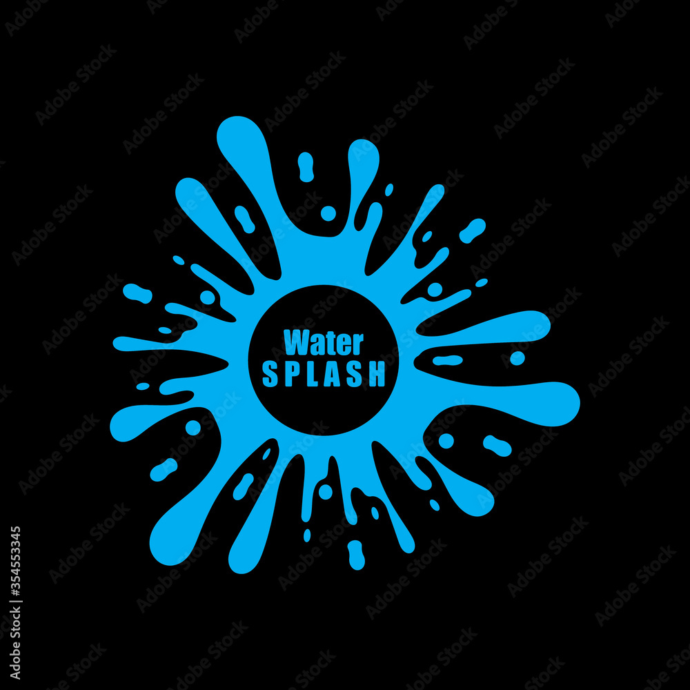 water splash blue color circle template on black  background vector