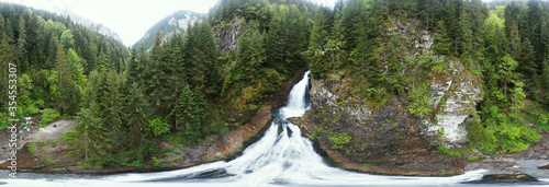 Aerial view of Rachitele waterfall , on the eastern side of Vladeasa mountain photo
