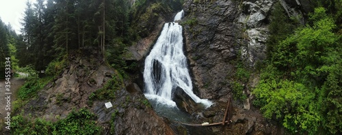 Aerial view of Rachitele waterfall , on the eastern side of Vladeasa mountain photo