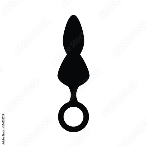 Adult Anal Sex Toy. Simple anus anal butt plug with ring hold for finger. Black and white EPS Vector
