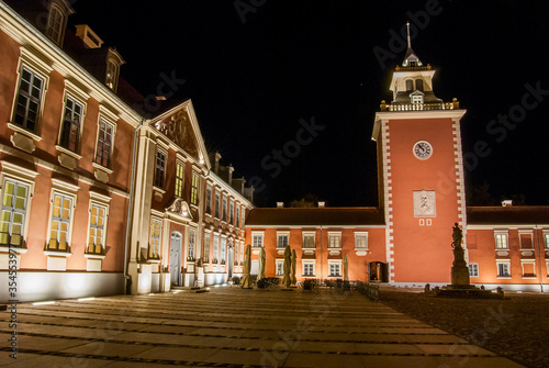 Gate tower of the Lidzbark Warminski (Heilsberg) castle at night.  photo