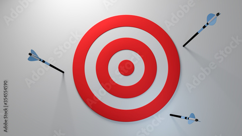 Target shot opportunity dartboard performance how accurate can it be win looser miss fail flunk throw loss failure score on white background competition archery isolated 3d illustration photo