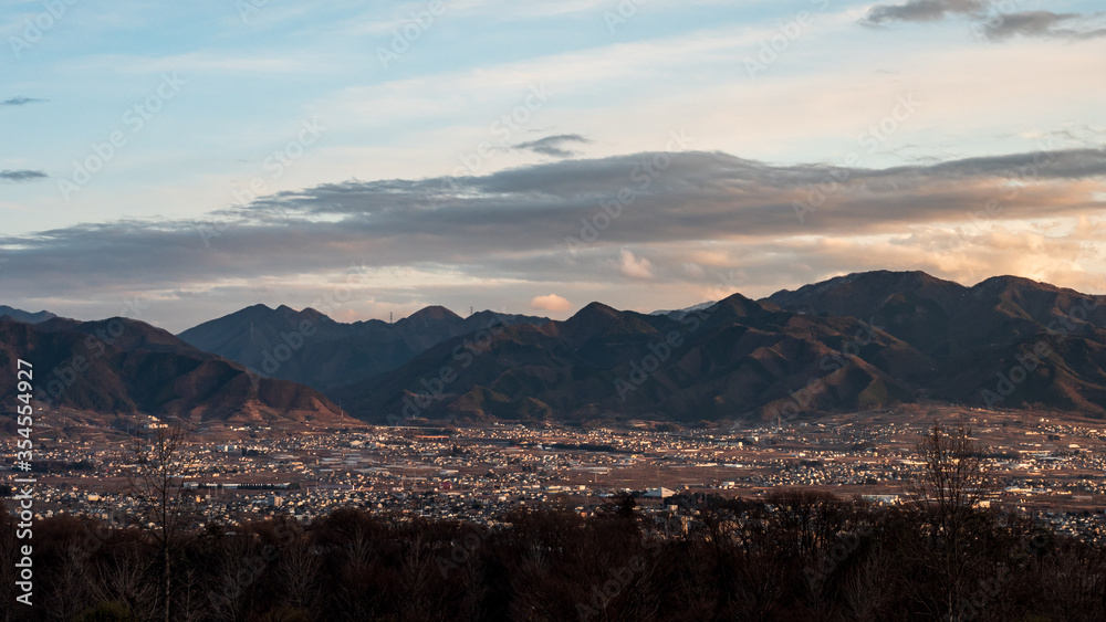 Panoramic views of Kofu city surrounded by mountains