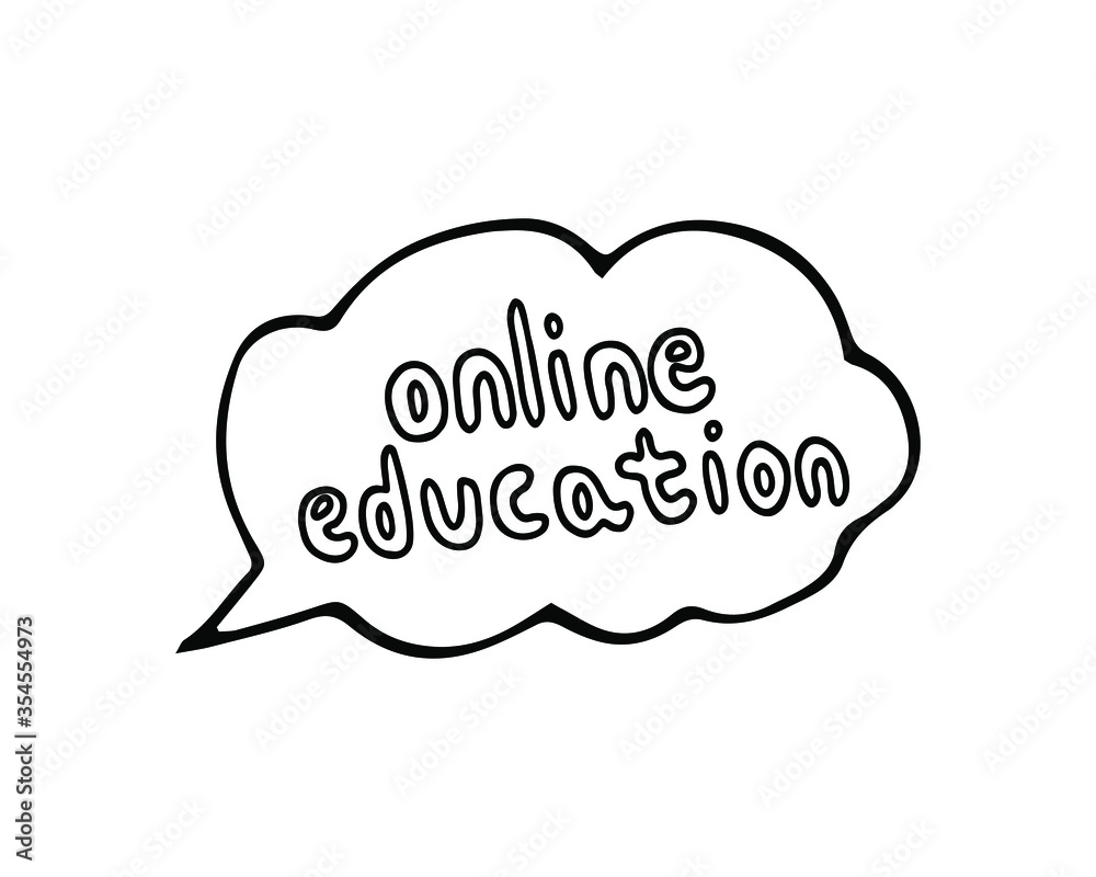Isolated hand drawn vector lettering of online education in doodle style. Illustration for festival design, invitation, greeting card, poster. Isolated hand drawn vector lettering of online education in doodle style. Illustration for festival design, invitation, greeting card, poster.
