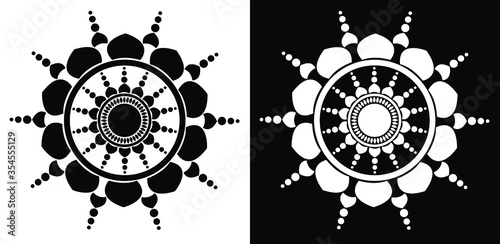 Beautiful Indian traditional and cultural Rangoli mandala design concept of floral art isolated on black and white background
