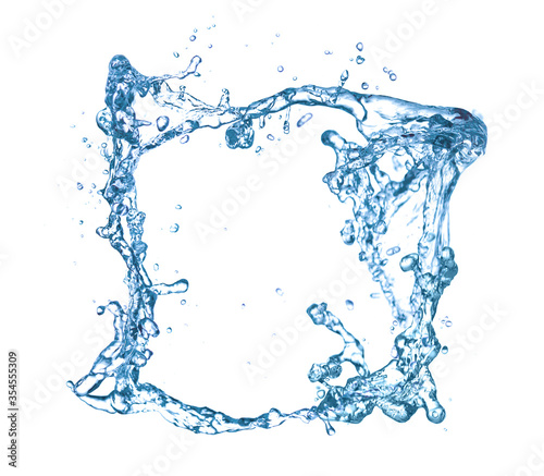 Frame made of water splashes on white background, space for text