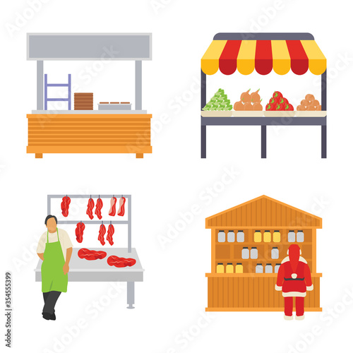 Fototapeta Naklejka Na Ścianę i Meble -  Food Stalls Flat Icons