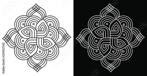 Curved Rangoli or kolam design concept with black and white background