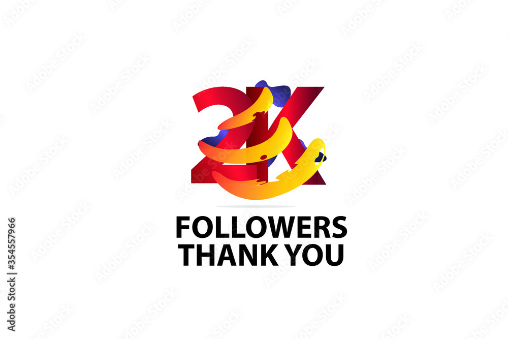 2K, 2000 Followers Thank you logo Sign Ribbon Gold space Red and Blue, Yellow number vector illustration for social media, internet - vector