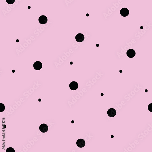 Vector doodle pattern in pink and black. Simple dots made into repeat. Great for background, wallpaper, wrapping paper, packaging, fashion.