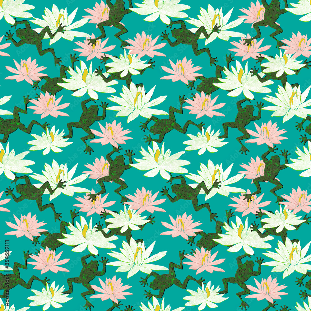 Seamless pattern with frogs and water lilies Seamless pattern with frogs and water lilies