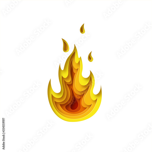 Isolated illustration of fire in paper cut style. Layered design. Icon or concept. Vector