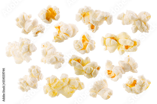 Butterfly or snowflake popcorn, an irregular shaped puffed corn kernels, isolated w clipping paths, a set of