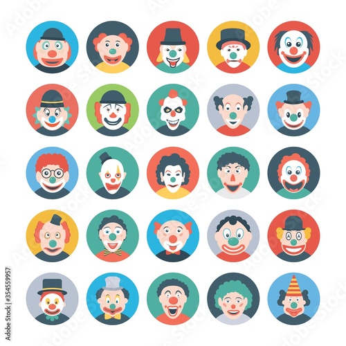 Clown Faces Flat Icons