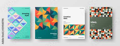 Company identity brochure template collection. Business presentation vector A4 vertical orientation front page mock up set. Corporate report cover abstract geometric illustration design layout bundle.