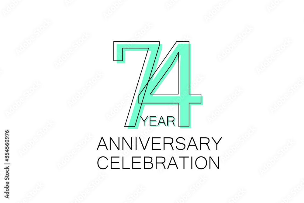 74 year Anniversary, Sleek and Clean Design, Inspired by Comic and Magazine Looks, Pastel Blue Color, Dedicated for invitation, greeting card - Vector