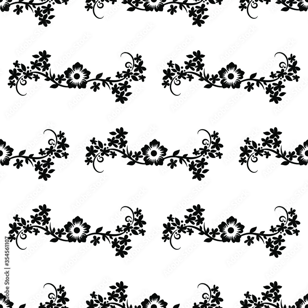 Flower branch with bunch of leaves and vines isolated on white background is in Seamless pattern Flower branch with bunch of leaves and vines isolated on white background is in Seamless pattern