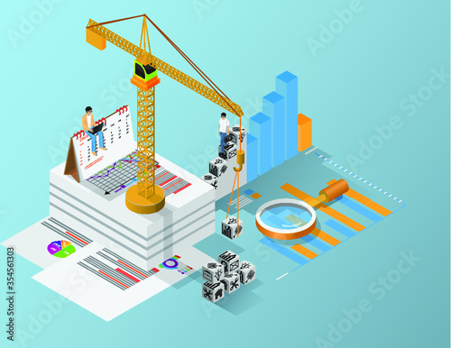 Isometric flat design.Concept business strategy,Data analysis