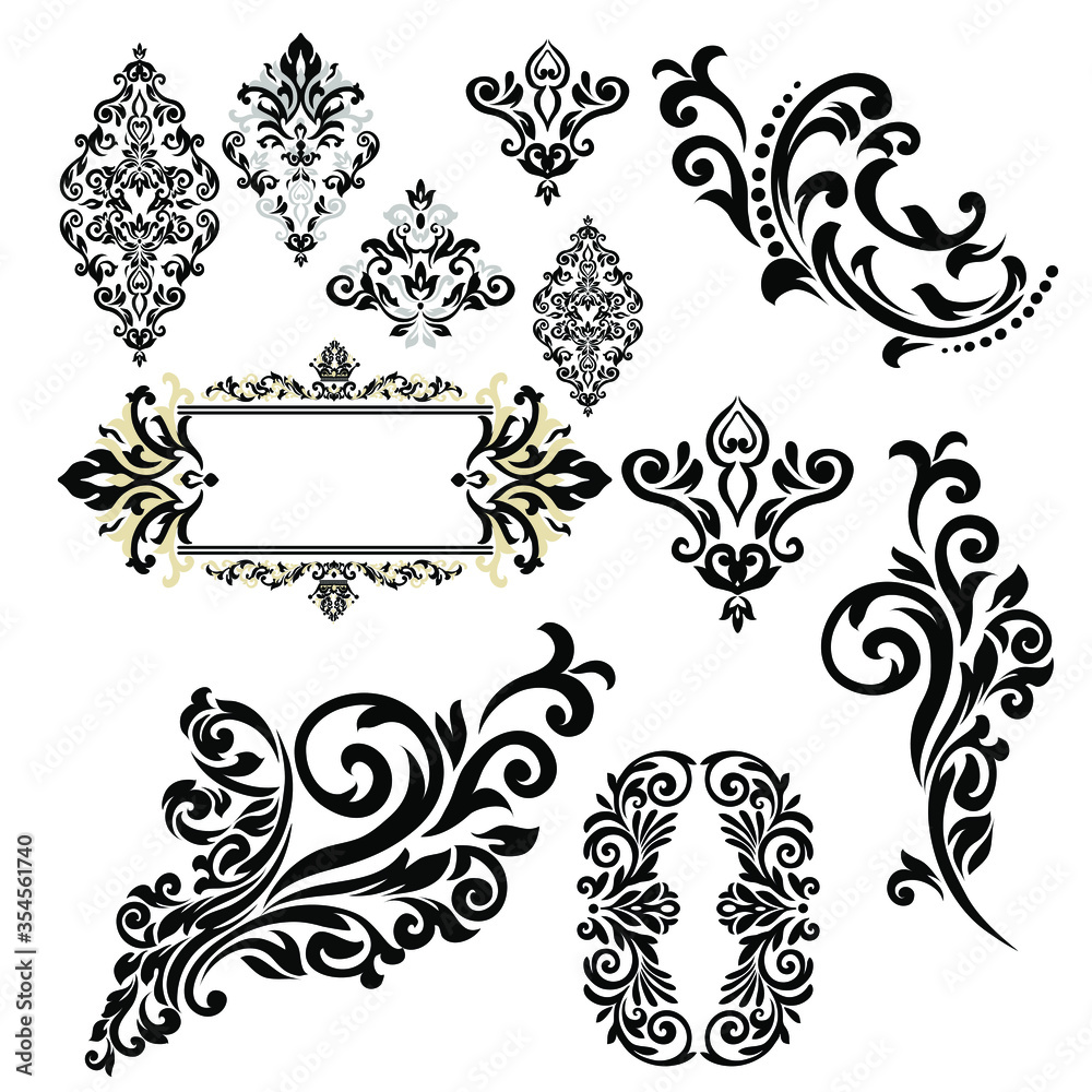 Vector illustration VINTAGE. ornamental floral elements for tattoo, design, cards and prints. Abstract floral vector illustration.