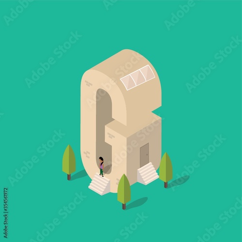 Isometric building with alphabet G