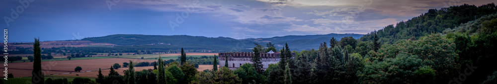 Panorama of Stigliano Castle, Tuscany, Italy just after a thunderstorm