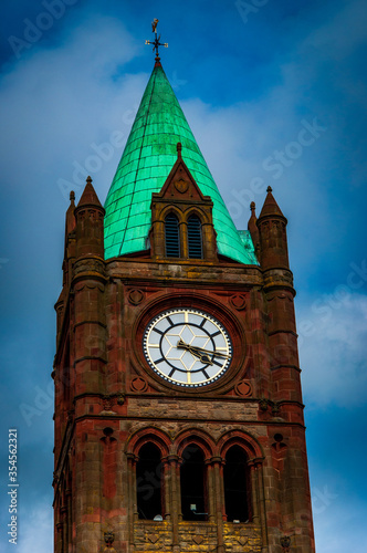 Фотография Closeup of the Guildhall Clock Tower in Derry Londonderry, Northern Ireland