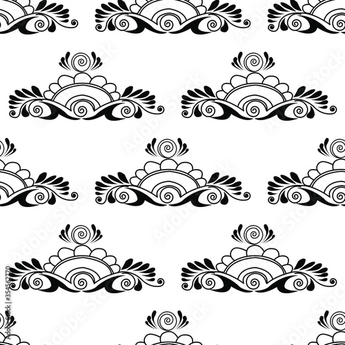 Indian alpona design concept of flowers  petals and spirals isolated on white background is in Seamless pattern
