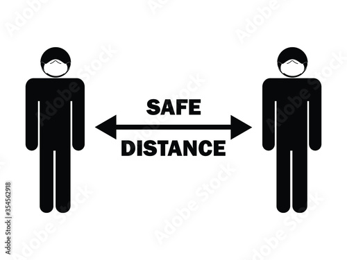 Safe Distance Arrow Stick Figure with Mask. Illustration depicting social distancing guidelines and rules during covid-19. EPS Vector