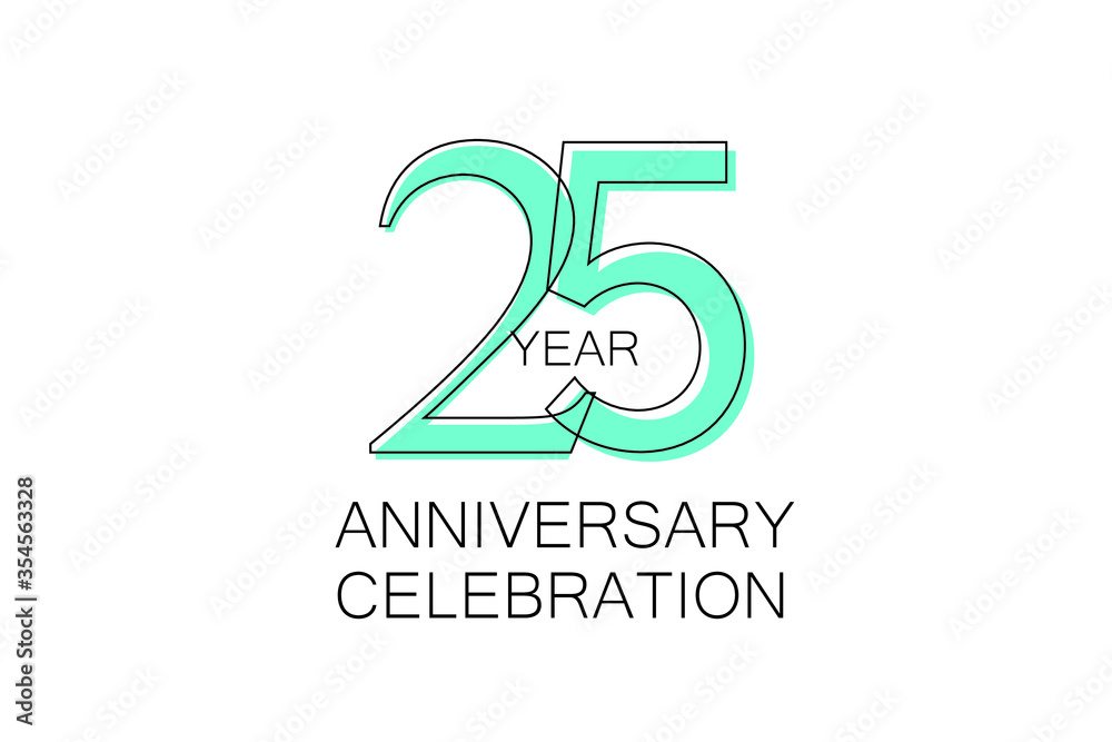 25 year Anniversary, Sleek and Clean Design, Inspired by Comic and Magazine Looks, Pastel Blue Color, Dedicated for invitation, greeting card - Vector
