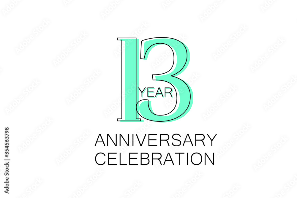 13 year Anniversary, Sleek and Clean Design, Inspired by Comic and Magazine Looks, Pastel Blue Color, Dedicated for invitation, greeting card - Vector 13 year Anniversary, Sleek and Clean Design, Inspired by Comic and Magazine Looks, Pastel Blue Color, Dedicated for invitation, greeting card - Vector